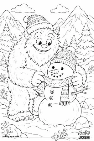 Snow monster building a snowman