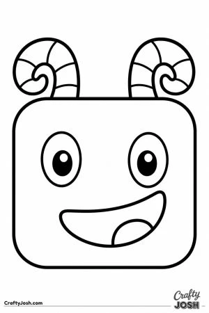 Square monster face with two curly horns