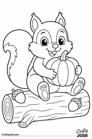 Squirrel hugging a mini pumpkin on a log