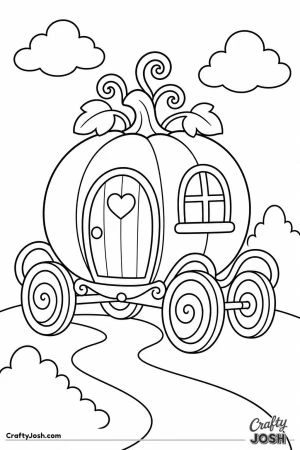 Storybook pumpkin carriage with big swirly wheels