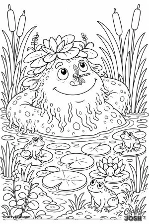 Swamp monster relaxing in a lily pond