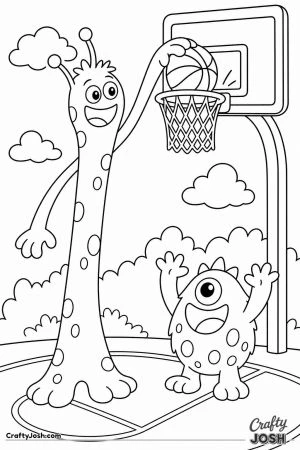 Tall monster dunking a basketball