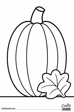Tall pumpkin standing up with a big leaf