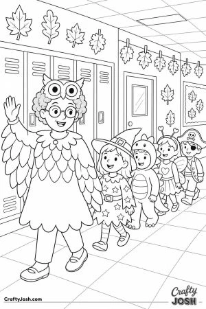 Teacher dressed as an owl leading her class