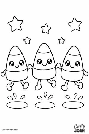 Three candy corn friends holding hands