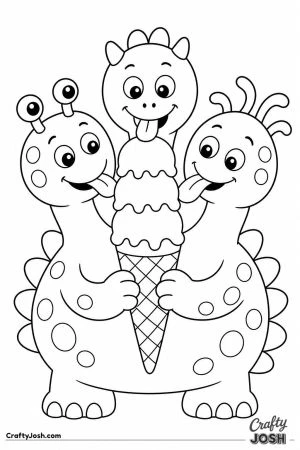 Three headed monster sharing an ice cream cone