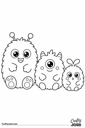 Three kawaii fluffball monsters in a row