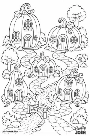 Tiny pumpkin village with winding paths
