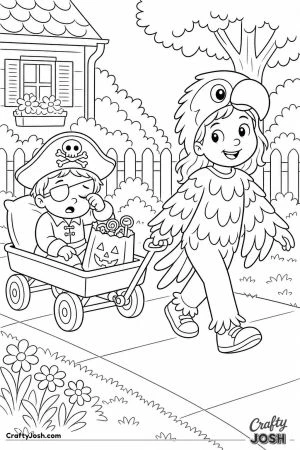 Tired little pirate riding in a wagon