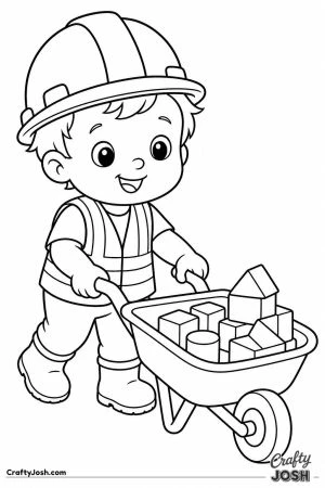 Toddler dressed as a construction worker with a hard hat