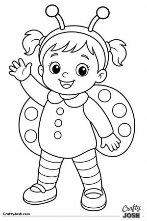 Toddler dressed as a ladybug waving