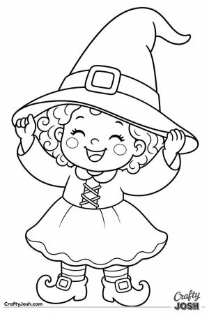 Toddler witch in an oversized hat