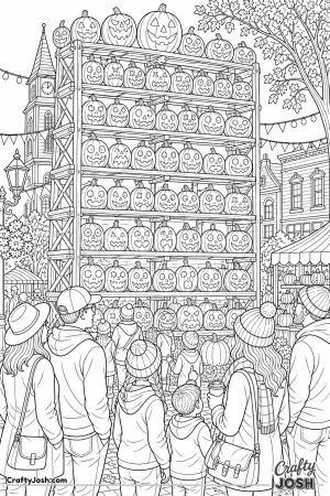 Tower of jack o lanterns at a pumpkin festival