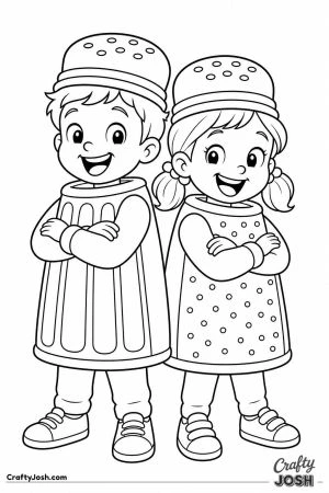 Twins dressed as salt and pepper shakers