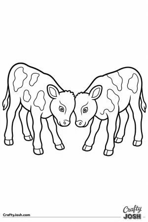 Two calves butting heads in play
