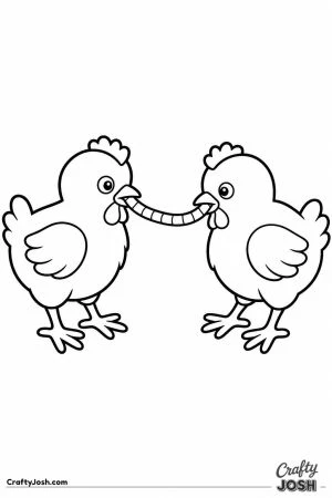 Two chicks tugging on a worm