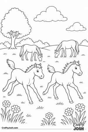 Two foals racing across a meadow