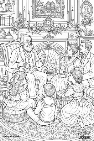 Victorian family telling ghost stories by the fire