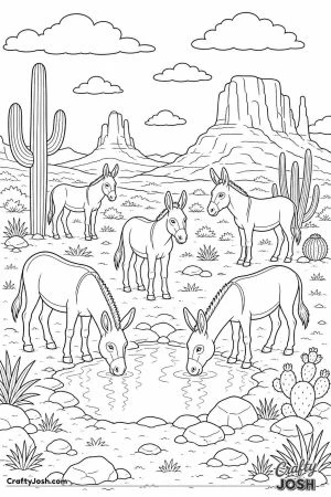 Wild burros at a desert water hole