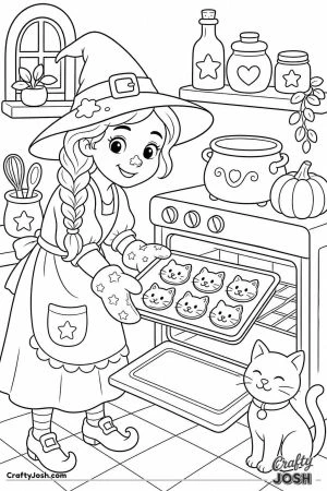 Witch baking cat shaped cookies