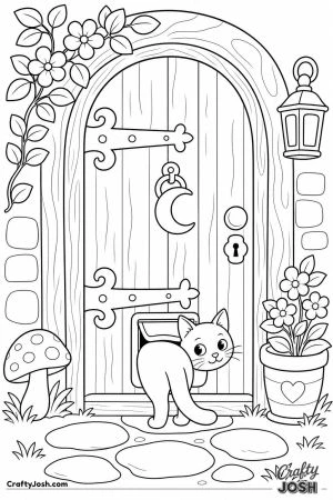 Witch cottage front door with a cat flap