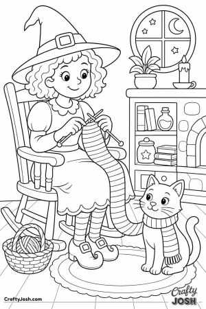 Witch knitting a scarf for her cat