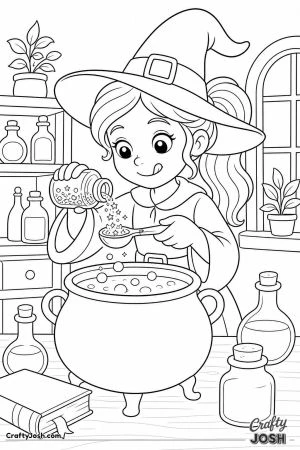 Witch measuring potion ingredients