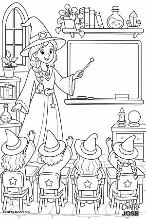 Witch teacher at the chalkboard