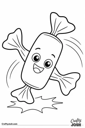 Wrapped toffee character doing a cartwheel