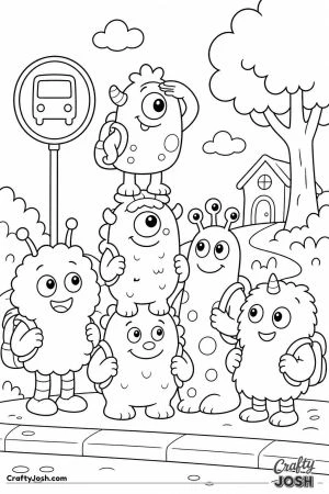Young monsters waiting at the school bus stop